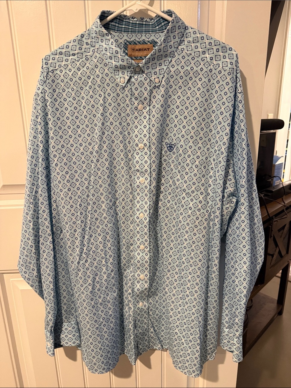 Ariat Light Blue Diamond Print Button-Down Shirt